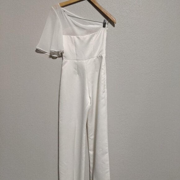 Shell N One Shoulder Wide Leg Jumpsuit White XSP Evening Party Cocktail Wedding - Picture 4 of 5